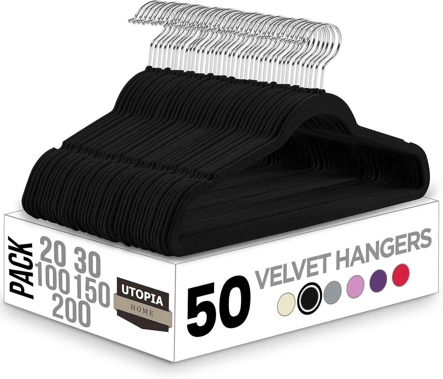 Utopia Home Velvet Hangers 50 Pack - Non-Slip Clothes Hanger Black with 360 Degree Rotatable Hook - Heavy Duty Coat Hanger - Pants Hangers