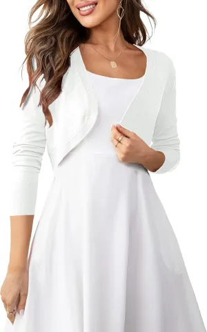 U.Vomade Women's Cropped Cardigan Bolero Shrug Open Front Sweater Long Sleeve S-1X