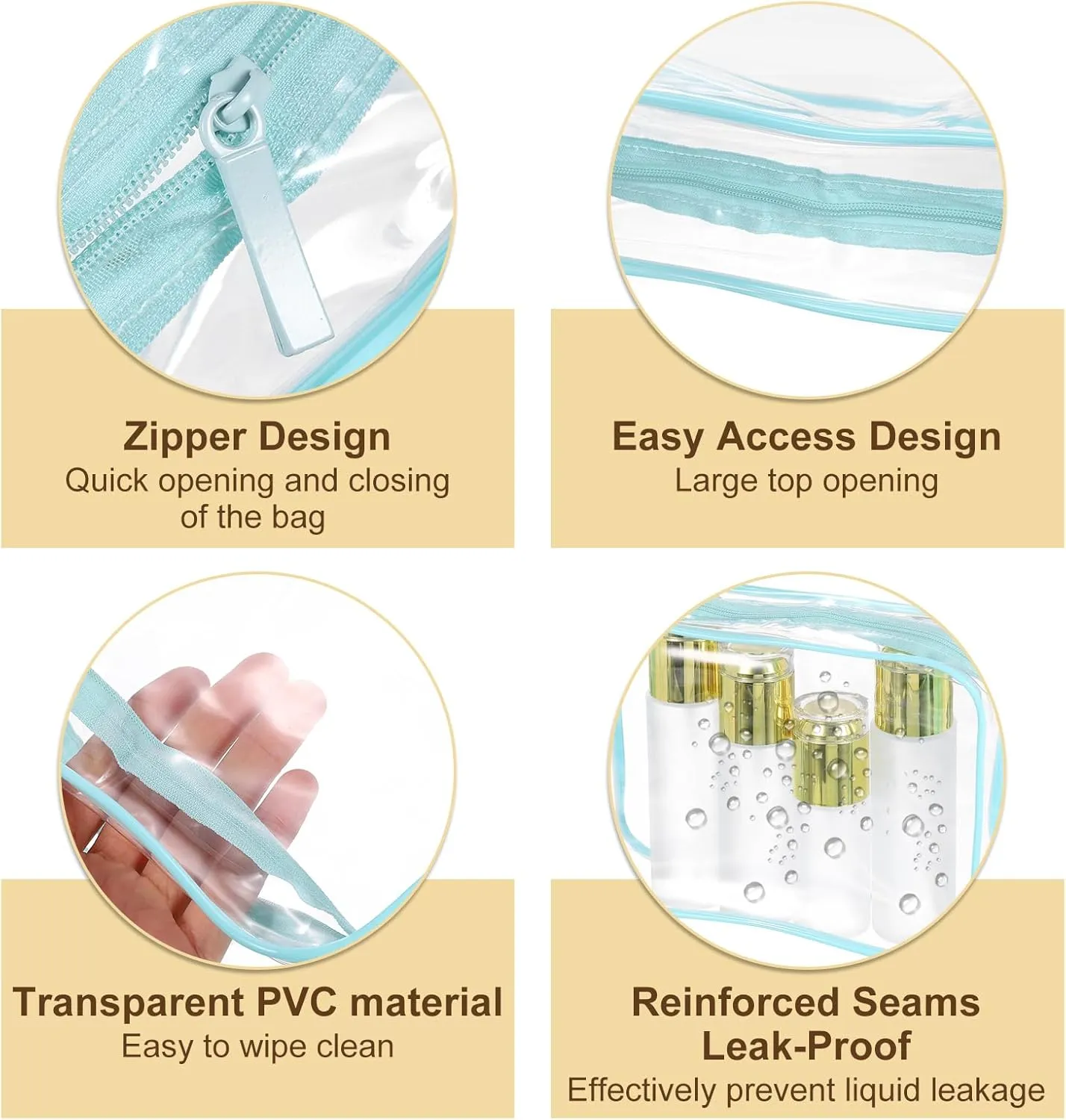 uxcell Clear Toiletry Bag, 12 Pcs PVC Transparent Makeup Bag for Women Man, Cosmetic Pouch Bags with Zipper for Travel Makeup Organizer Pouch, Blue(L Size)