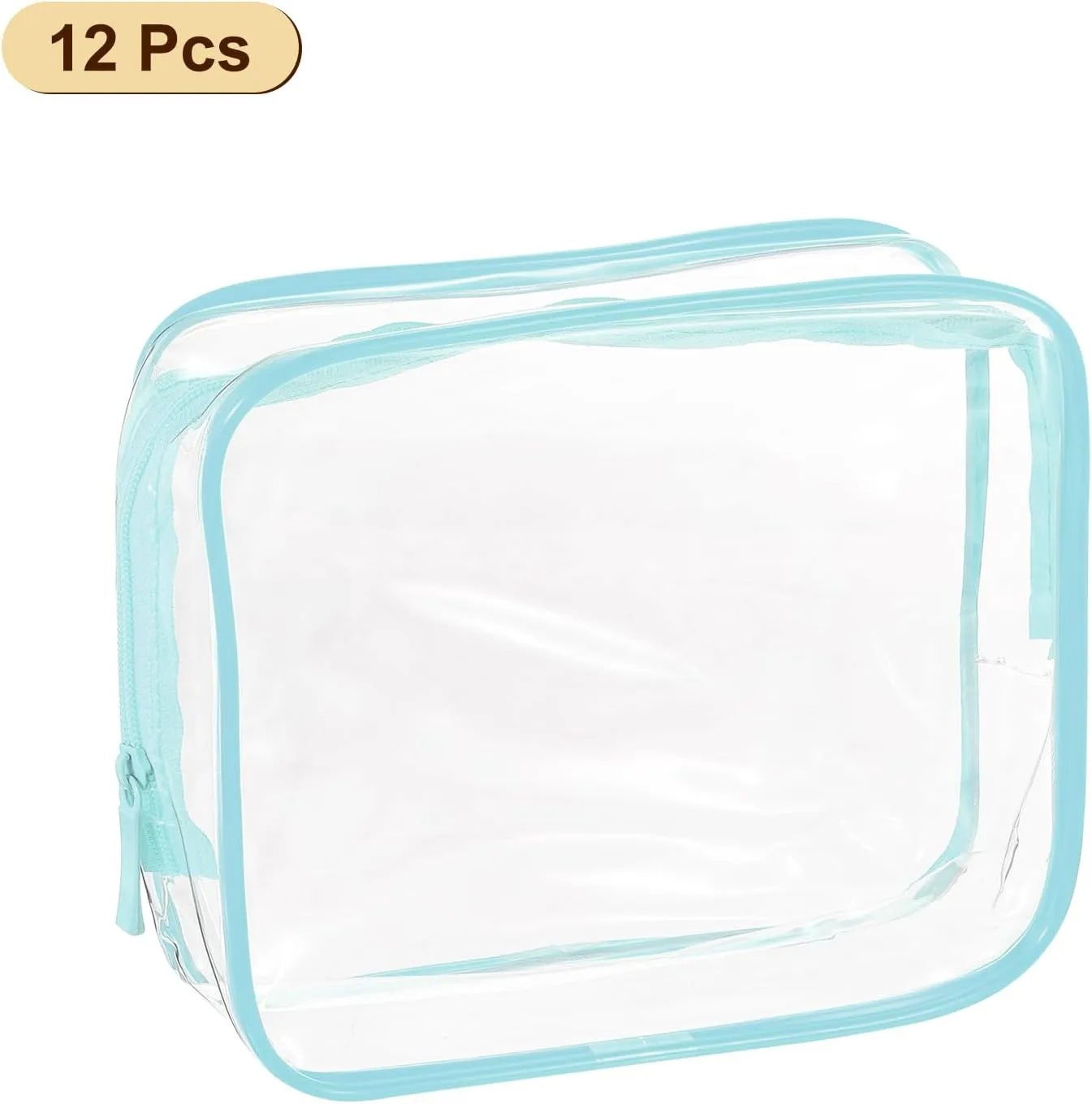 uxcell Clear Toiletry Bag, 12 Pcs PVC Transparent Makeup Bag for Women Man, Cosmetic Pouch Bags with Zipper for Travel Makeup Organizer Pouch, Blue(L Size)