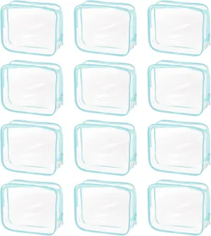 uxcell Clear Toiletry Bag, 12 Pcs PVC Transparent Makeup Bag for Women Man, Cosmetic Pouch Bags with Zipper for Travel Makeup Organizer Pouch, Blue(L Size)