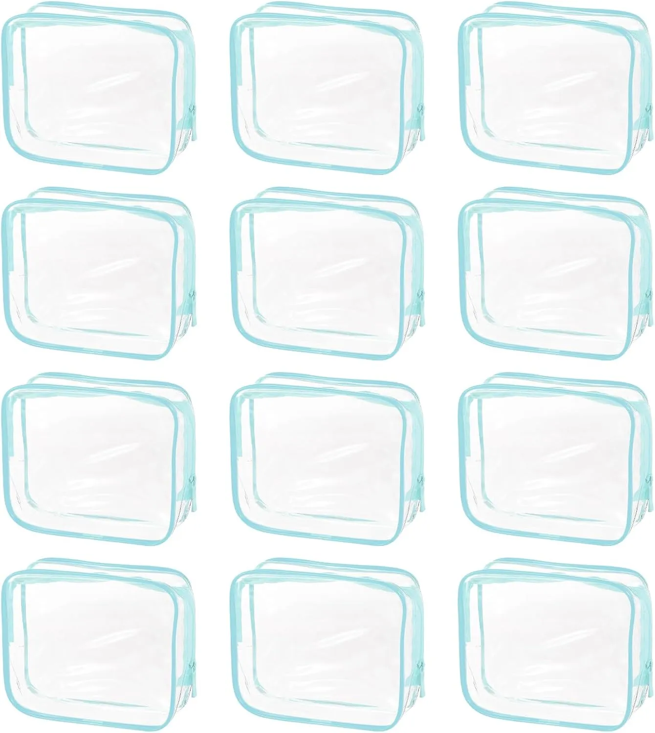 uxcell Clear Toiletry Bag, 12 Pcs PVC Transparent Makeup Bag for Women Man, Cosmetic Pouch Bags with Zipper for Travel Makeup Organizer Pouch, Blue(L Size)