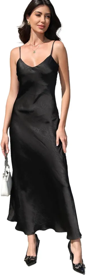 V neck Bias Cut Premium Satin Adjustable Strap Slip Maxi Dress