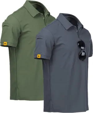 V VALANCH Polo Shirts for Men 2 Pack Tactical Performance Polo Short Sleeve Collared Work Shirt