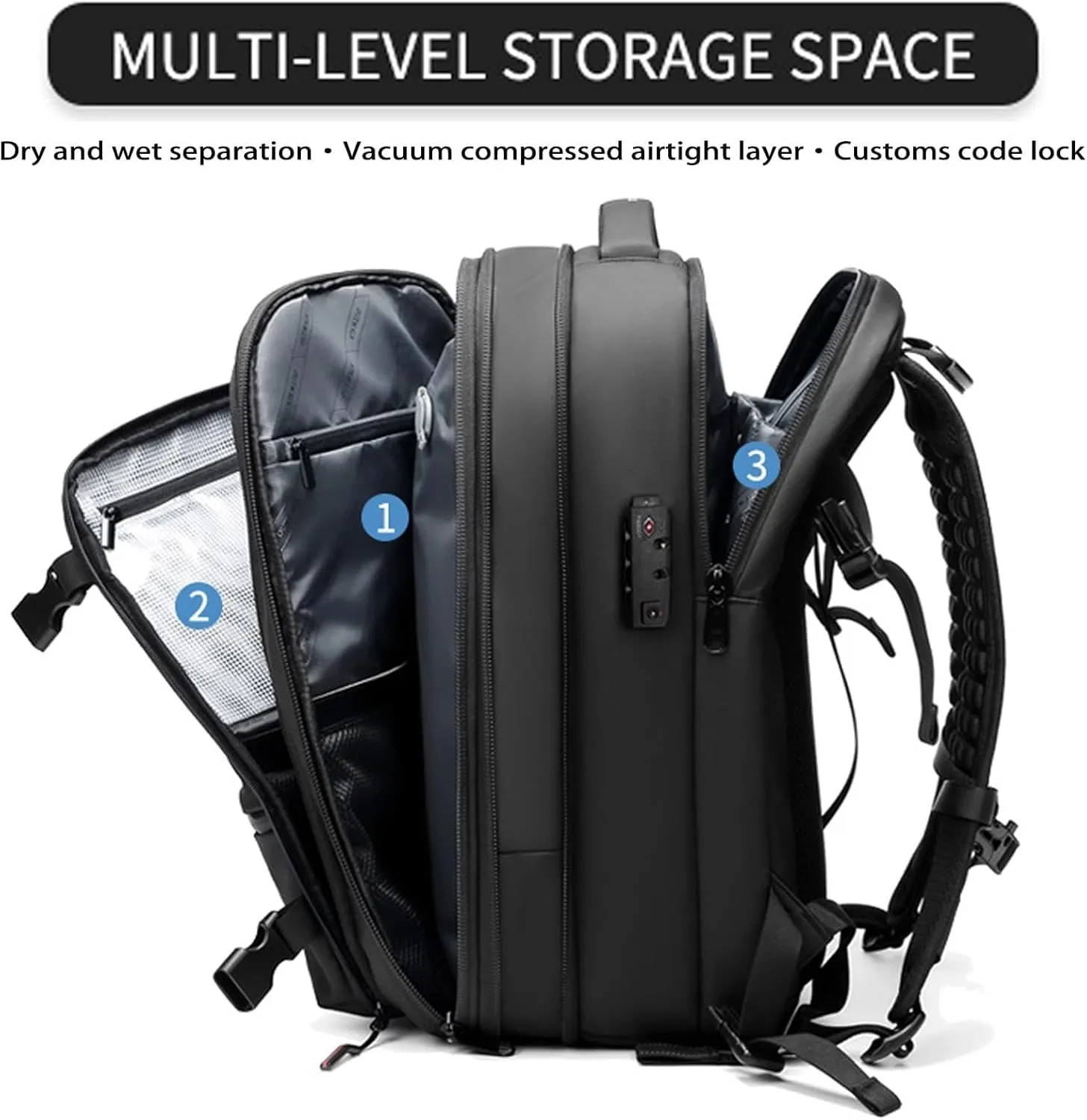 Vacspace Backpack, Prestora Pack, Vacuum Seal Travelm, Vacpack With Vacuum, Pump And Lock,Airbag Backpacks Carry On Flight With Usb Charging Port,Vacuum Seal (Black)