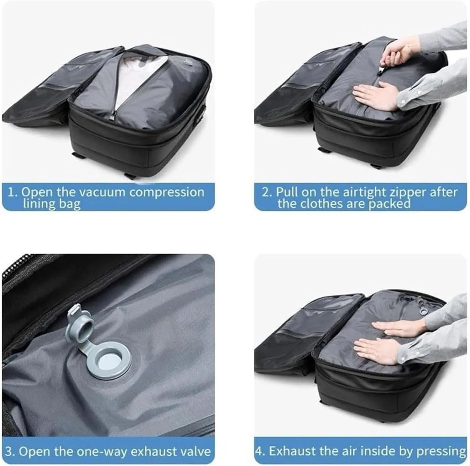 Vacspace Backpack, Prestora Pack, Vacuum Seal Travelm, Vacpack With Vacuum, Pump And Lock,Airbag Backpacks Carry On Flight With Usb Charging Port,Vacuum Seal (Black)