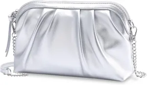 VASCHY Clutch Purse for Women,Fashion Ruched Vegan Leather Small Formal Evening Handbag Crossbody Shoulder Bag Wedding,Party