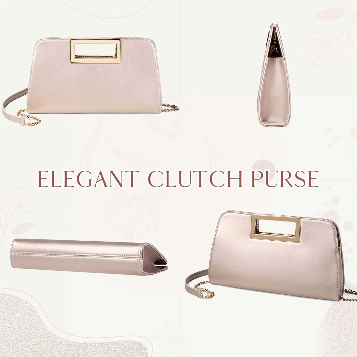 VASCHY Clutch Purse for Women,Fashion Vegan Leather Cut-Out Handle Evening Handbag Crossbody Shoulder Bag for Wedding,Party