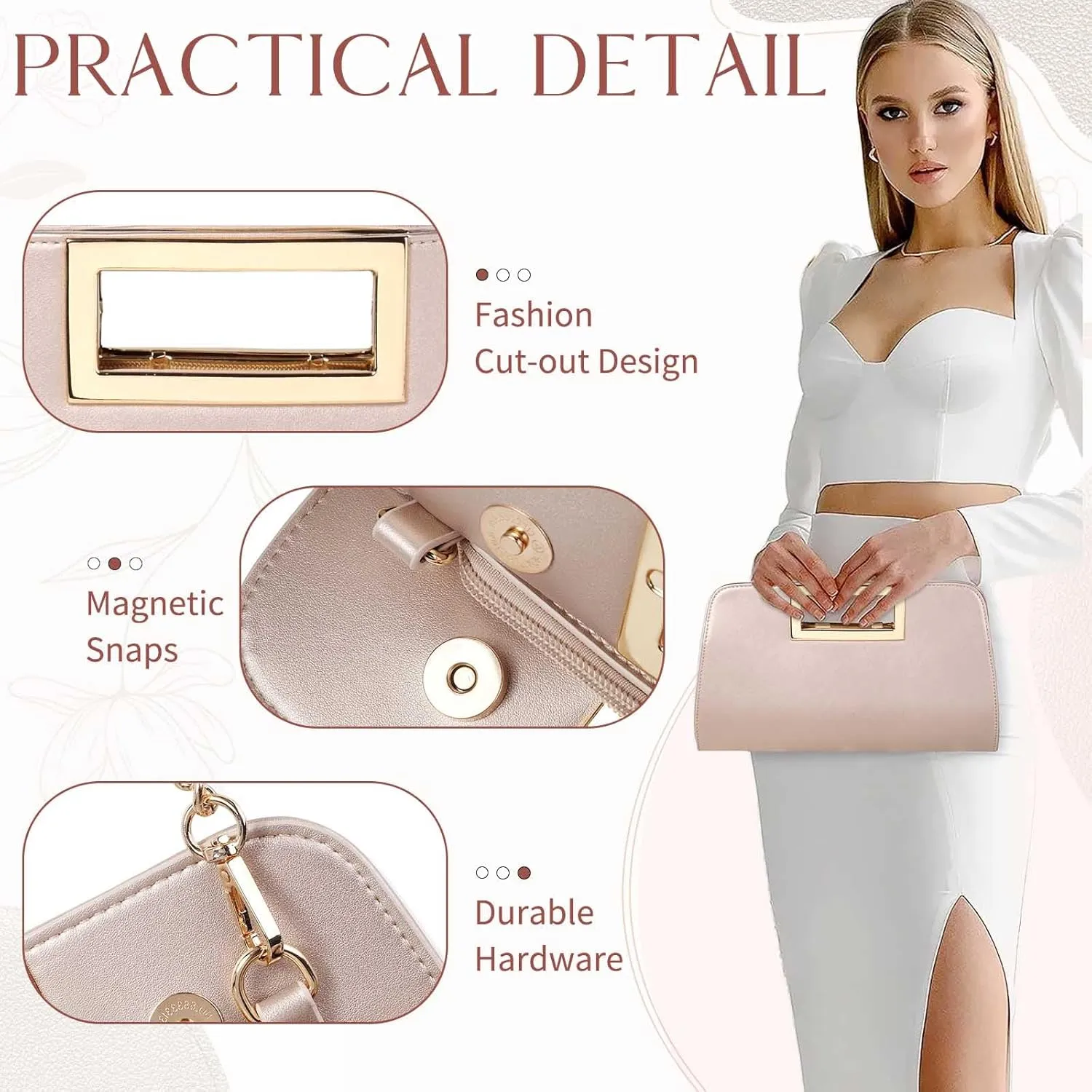 VASCHY Clutch Purse for Women,Fashion Vegan Leather Cut-Out Handle Evening Handbag Crossbody Shoulder Bag for Wedding,Party