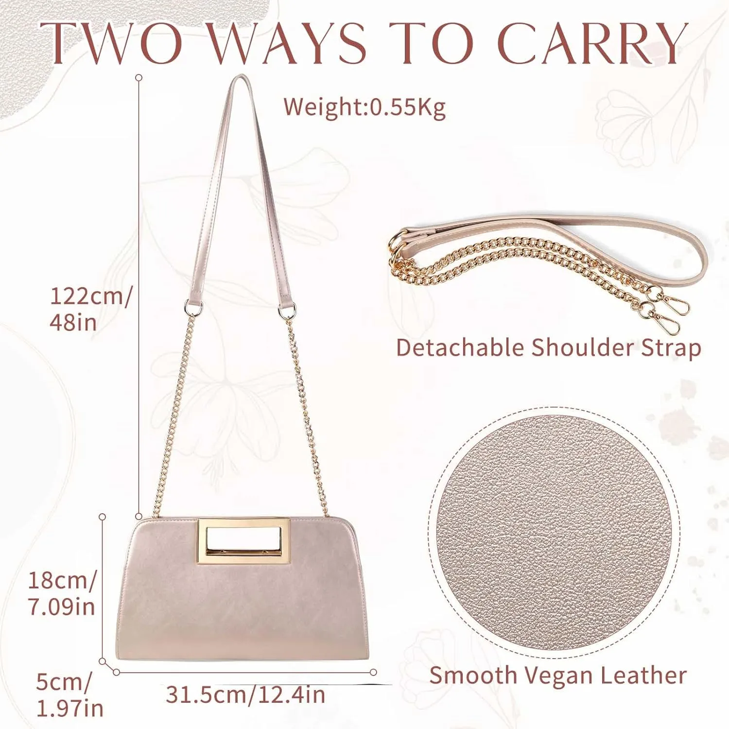 VASCHY Clutch Purse for Women,Fashion Vegan Leather Cut-Out Handle Evening Handbag Crossbody Shoulder Bag for Wedding,Party