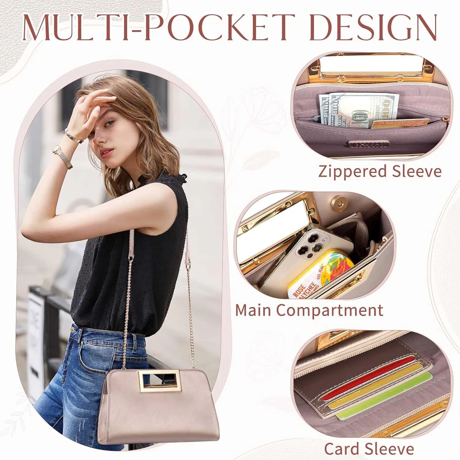 VASCHY Clutch Purse for Women,Fashion Vegan Leather Cut-Out Handle Evening Handbag Crossbody Shoulder Bag for Wedding,Party