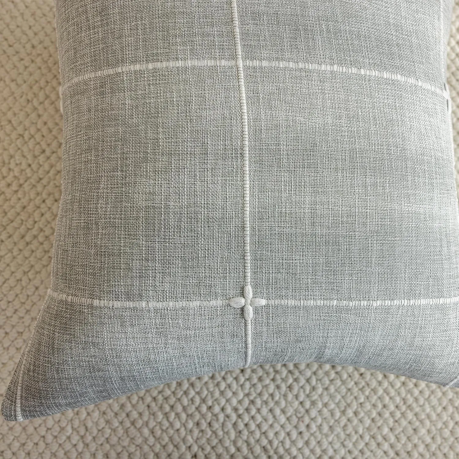 vctops Rustic Lattice Cotton Linen Decorative Throw Pillow Cover Embroidery Square Cushion Cover Pillowcase for Sofa Bedroom Couch (Plaid Grey, 24"x24")