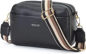 Vegan Leather Women's Crossbody Bag, Shoulder Purse with Wide Strap & Multi-Compartment Design for Daily & Travel