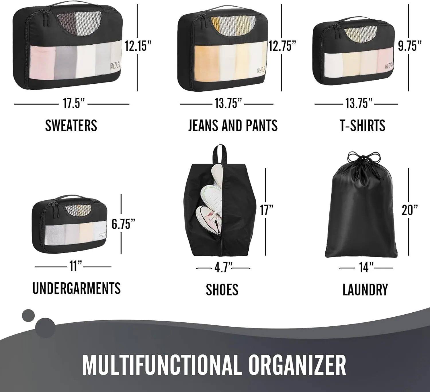 Veken 6 Set Packing Cubes for Suitcases and Carry on Luggage - Organizer Bags Set for Travel Essentials in 4 Sizes (Extra Large, Medium, Small)