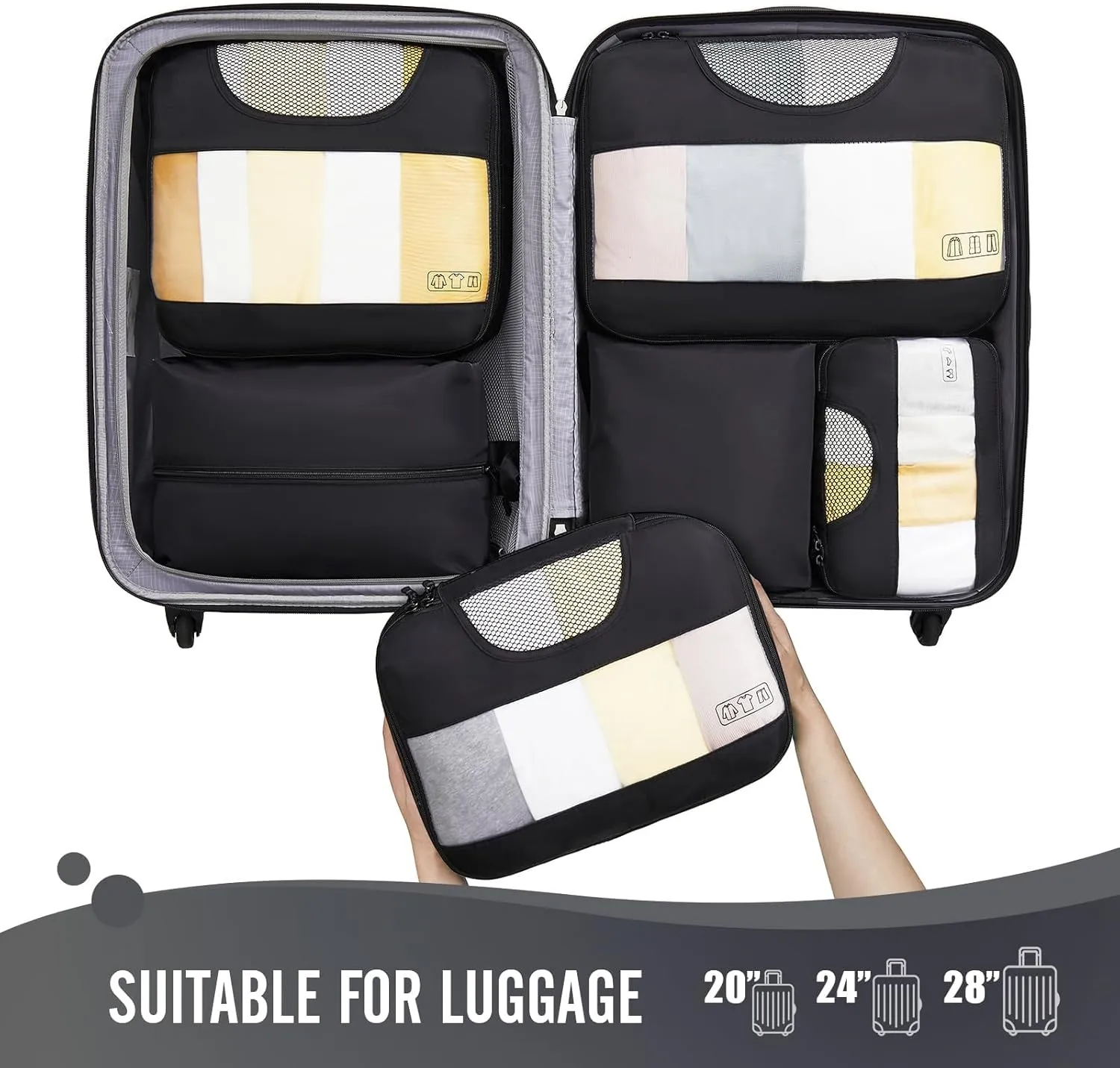 Veken 6 Set Packing Cubes for Suitcases and Carry on Luggage - Organizer Bags Set for Travel Essentials in 4 Sizes (Extra Large, Medium, Small)