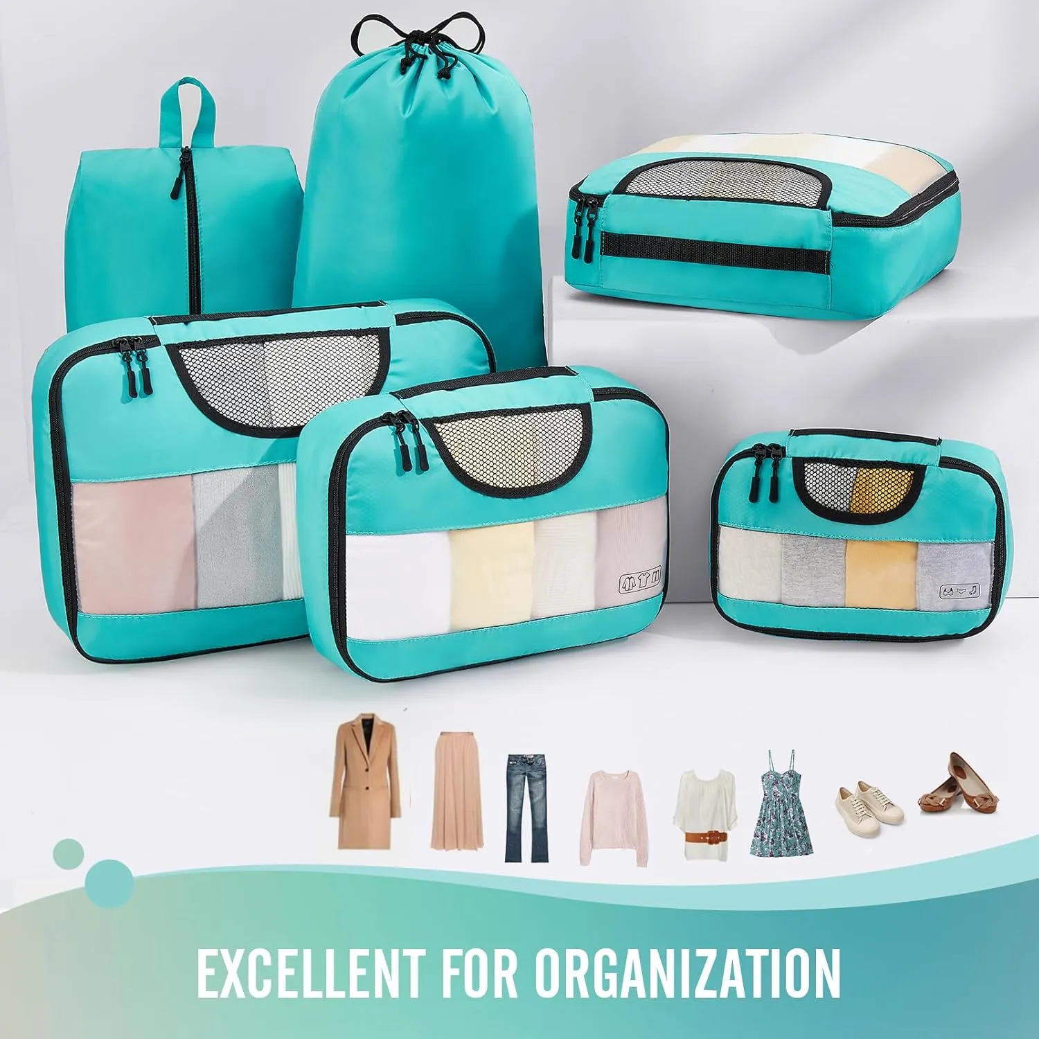 Veken 6 Set Packing Cubes for Travel Essentials, Suitcase Organizer Bags Set for Luggage, Road Trip Travel Accessories in 4 Sizes (Extra Large, Large, Medium, Small)