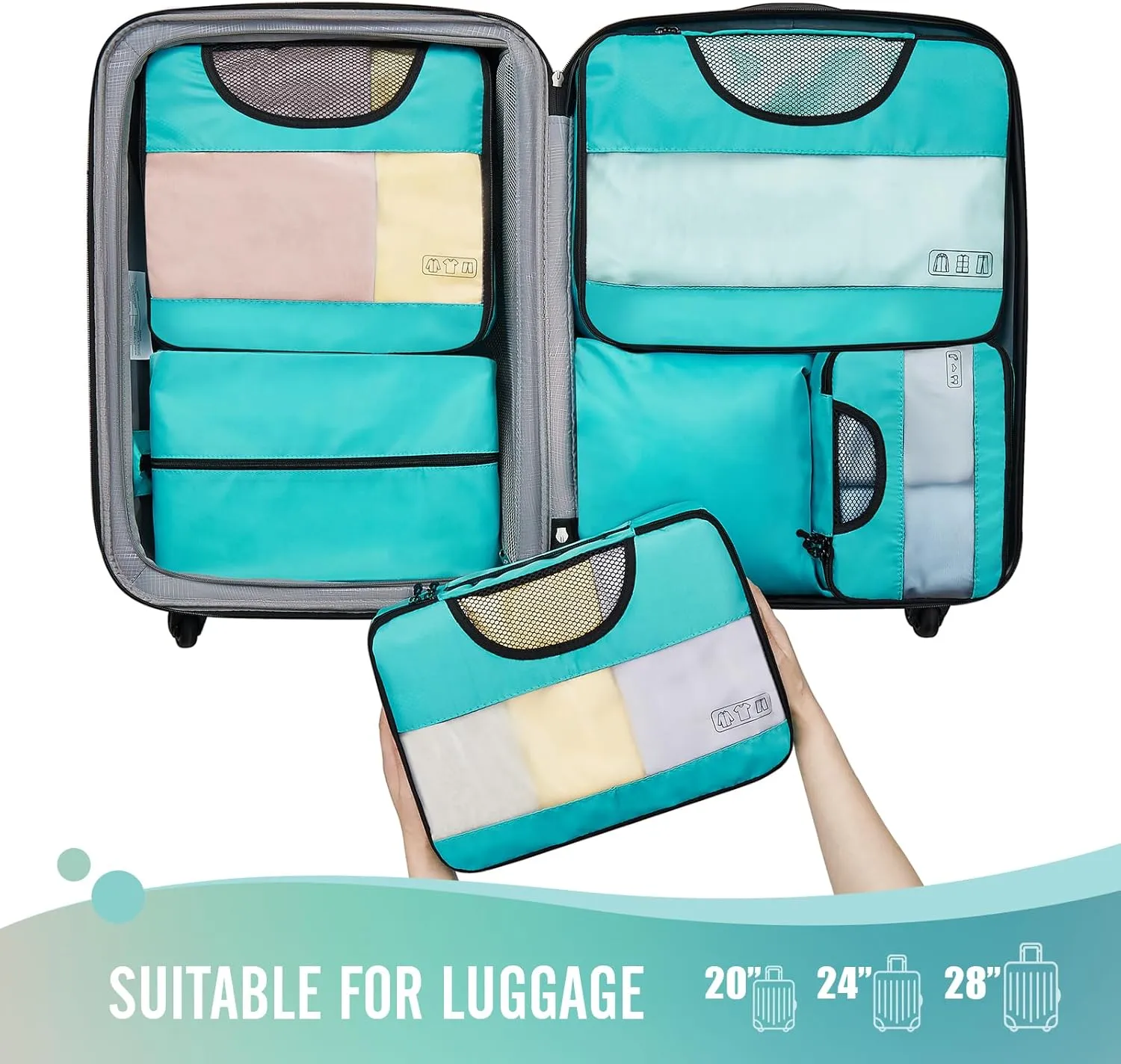 Veken 6 Set Packing Cubes for Travel Essentials, Suitcase Organizer Bags Set for Luggage, Road Trip Travel Accessories in 4 Sizes (Extra Large, Large, Medium, Small)