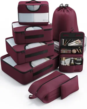 Veken 8 Set Packing Cubes for Suitcases, Travel Bag Organizers for Carry on Luggage, Suitcase Organizer Bags Set for Travel Accessories in 4 Sizes, Red