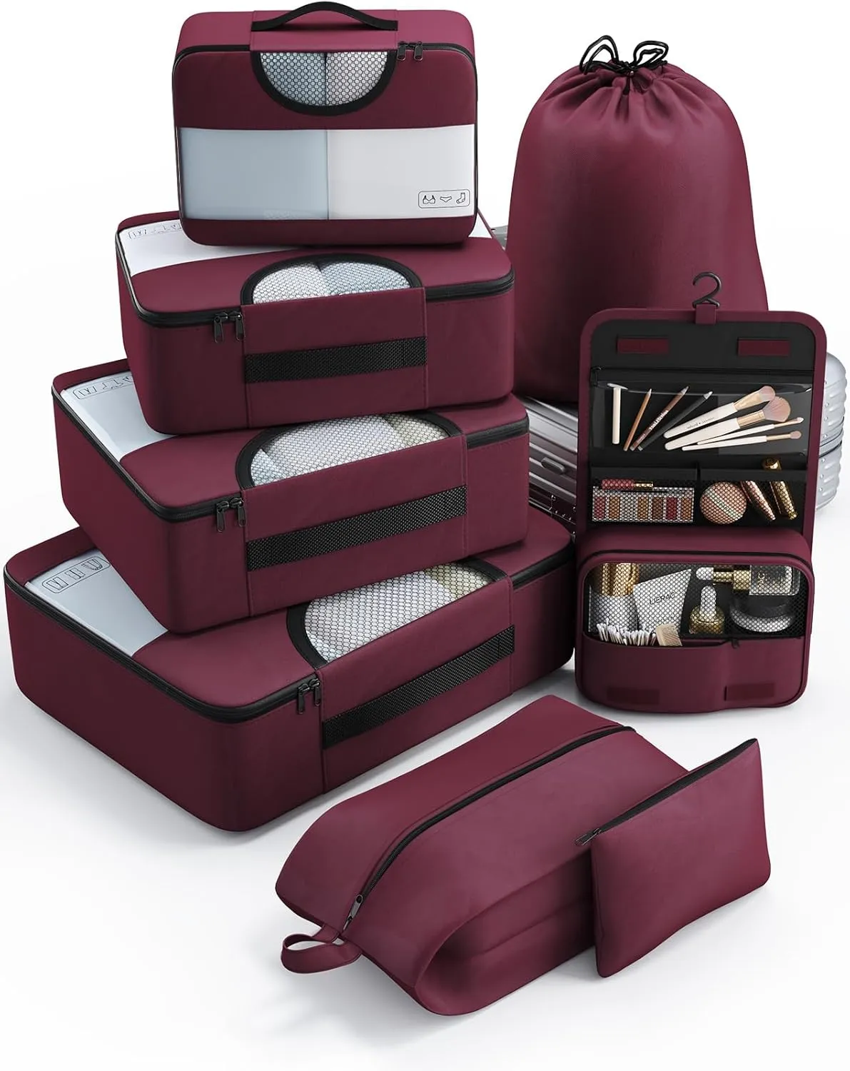 Veken 8 Set Packing Cubes for Suitcases, Travel Bag Organizers for Carry on Luggage, Suitcase Organizer Bags Set for Travel Accessories in 4 Sizes, Red