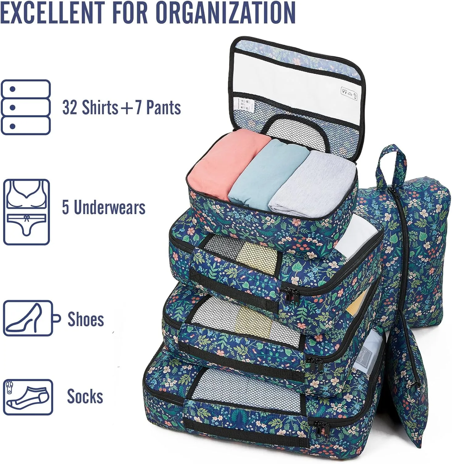 Veken 8 Set Packing Cubes for Travel Essentials, Suitcase Organizer Bags Set for Luggage, Road Trip Travel Accessories in 4 Sizes (Extra Large, Large, Medium, Small)