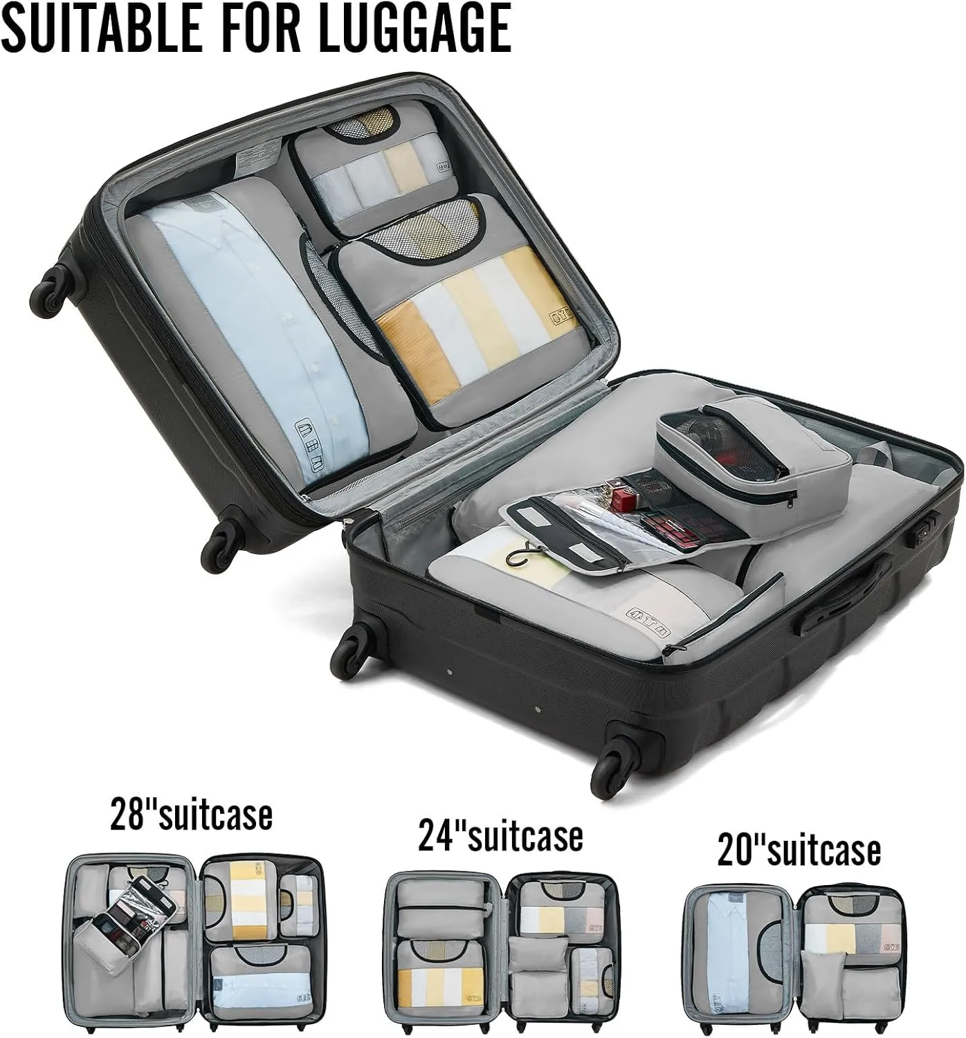 Veken 8 Set Packing Cubes for Travel Essentials, Suitcase Organizer Bags Set for Luggage, Road Trip Travel Accessories in 4 Sizes (Extra Large, Large, Medium, Small)