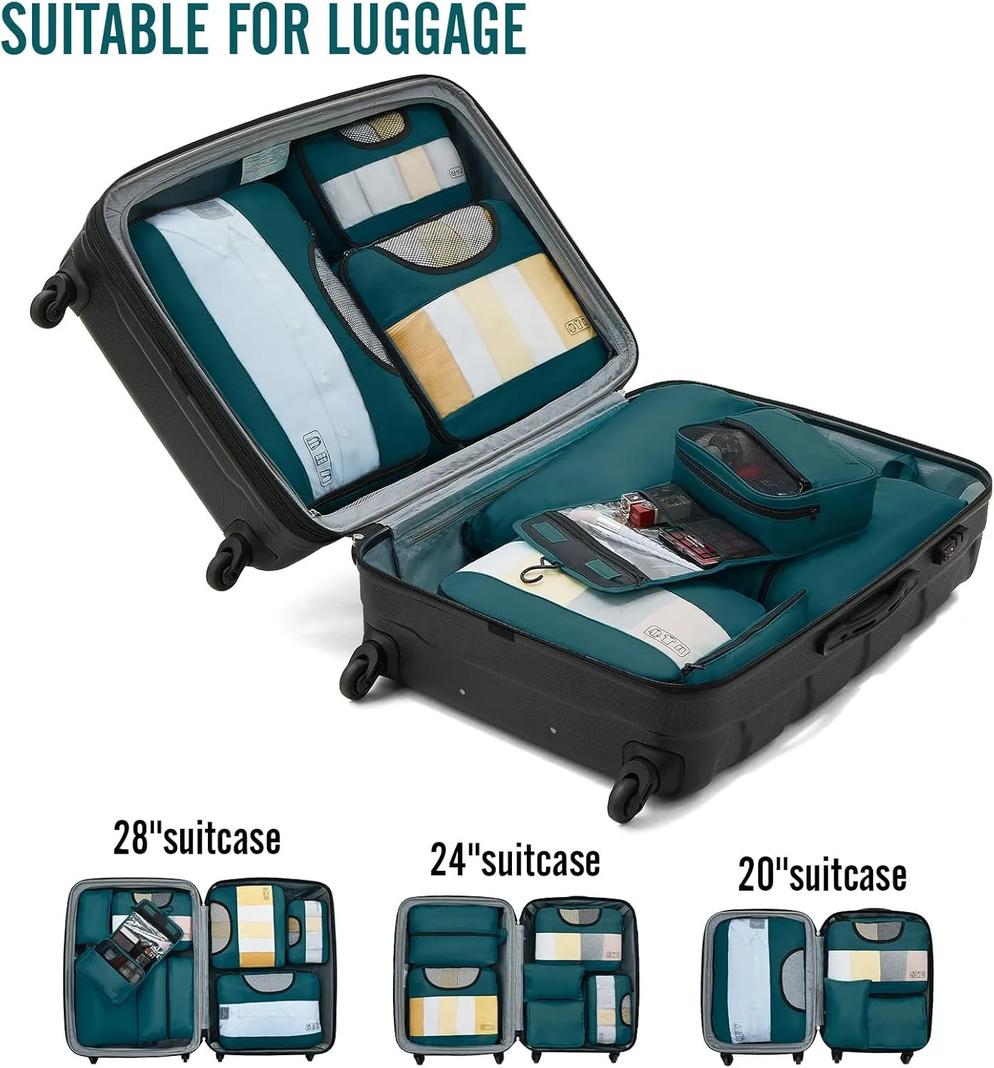 Veken 8 Set Packing Cubes for Travel Essentials, Suitcase Organizer Bags Set for Luggage, Road Trip Travel Accessories in 4 Sizes (Extra Large, Large, Medium, Small)
