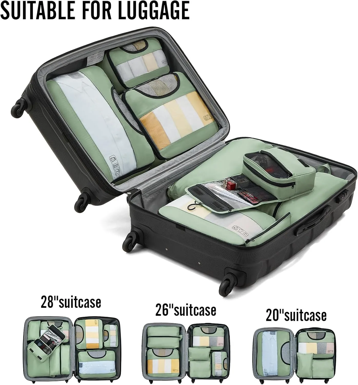 Veken 8 Set Packing Cubes for Travel Essentials, Suitcase Organizer Bags Set for Luggage, Road Trip Travel Accessories in 4 Sizes (Extra Large, Large, Medium, Small)