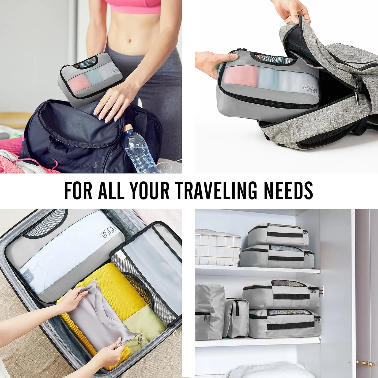 Veken 8 Set Packing Cubes for Travel Essentials, Suitcase Organizer Bags Set for Luggage, Road Trip Travel Accessories in 4 Sizes (Extra Large, Large, Medium, Small)
