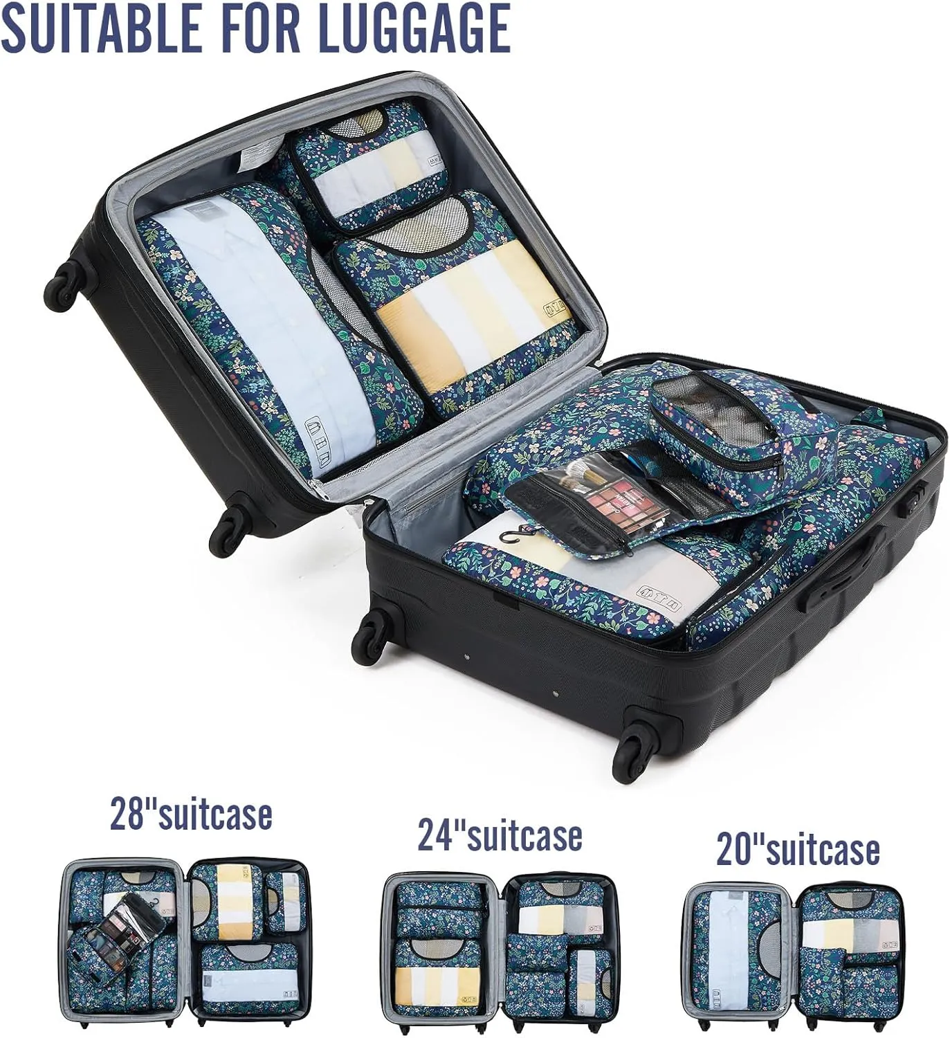 Veken 8 Set Packing Cubes for Travel Essentials, Suitcase Organizer Bags Set for Luggage, Road Trip Travel Accessories in 4 Sizes (Extra Large, Large, Medium, Small)