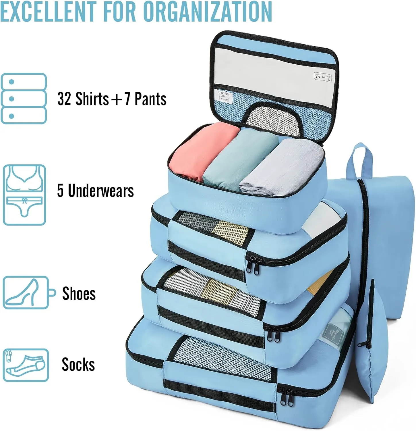 Veken 8 Set Packing Cubes for Travel Essentials, Suitcase Organizer Bags Set for Luggage, Road Trip Travel Accessories in 4 Sizes (Extra Large, Large, Medium, Small)