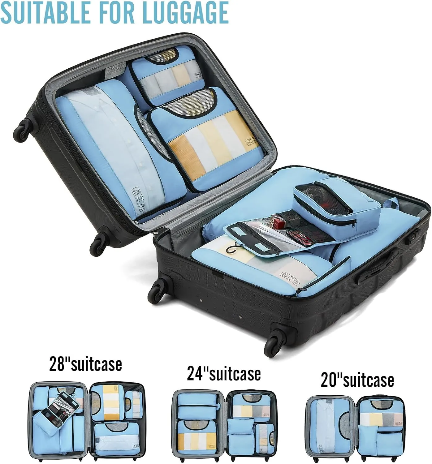 Veken 8 Set Packing Cubes for Travel Essentials, Suitcase Organizer Bags Set for Luggage, Road Trip Travel Accessories in 4 Sizes (Extra Large, Large, Medium, Small)