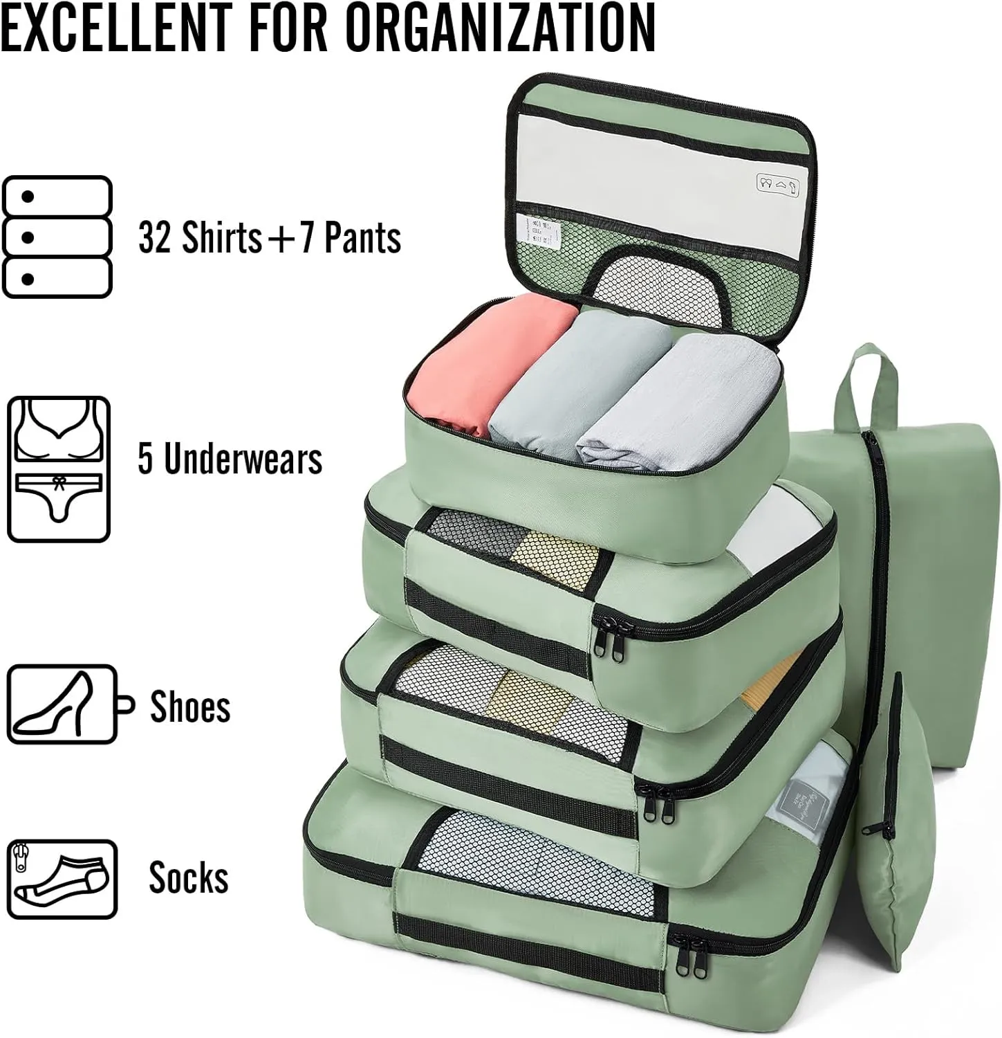 Veken 8 Set Packing Cubes for Travel Essentials, Suitcase Organizer Bags Set for Luggage, Road Trip Travel Accessories in 4 Sizes (Extra Large, Large, Medium, Small)