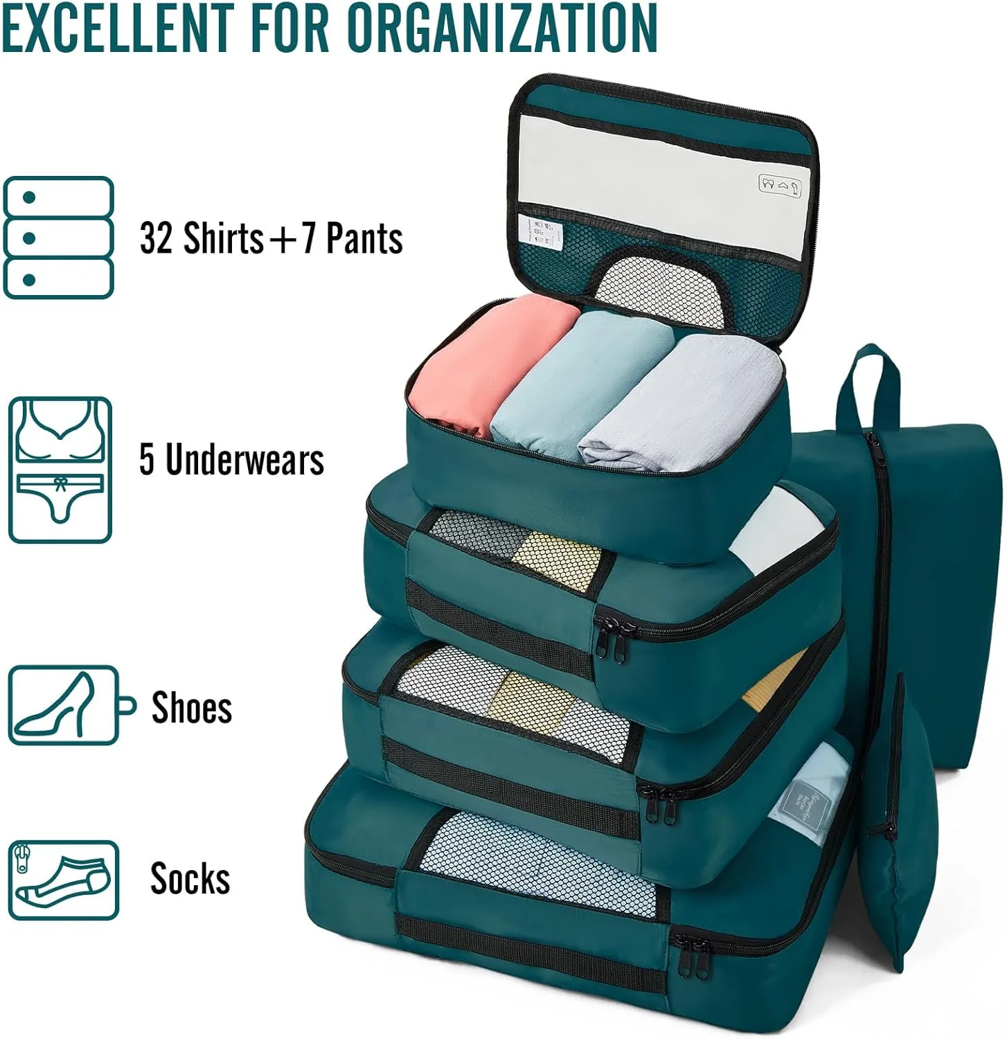Veken 8 Set Packing Cubes for Travel Essentials, Suitcase Organizer Bags Set for Luggage, Road Trip Travel Accessories in 4 Sizes (Extra Large, Large, Medium, Small)