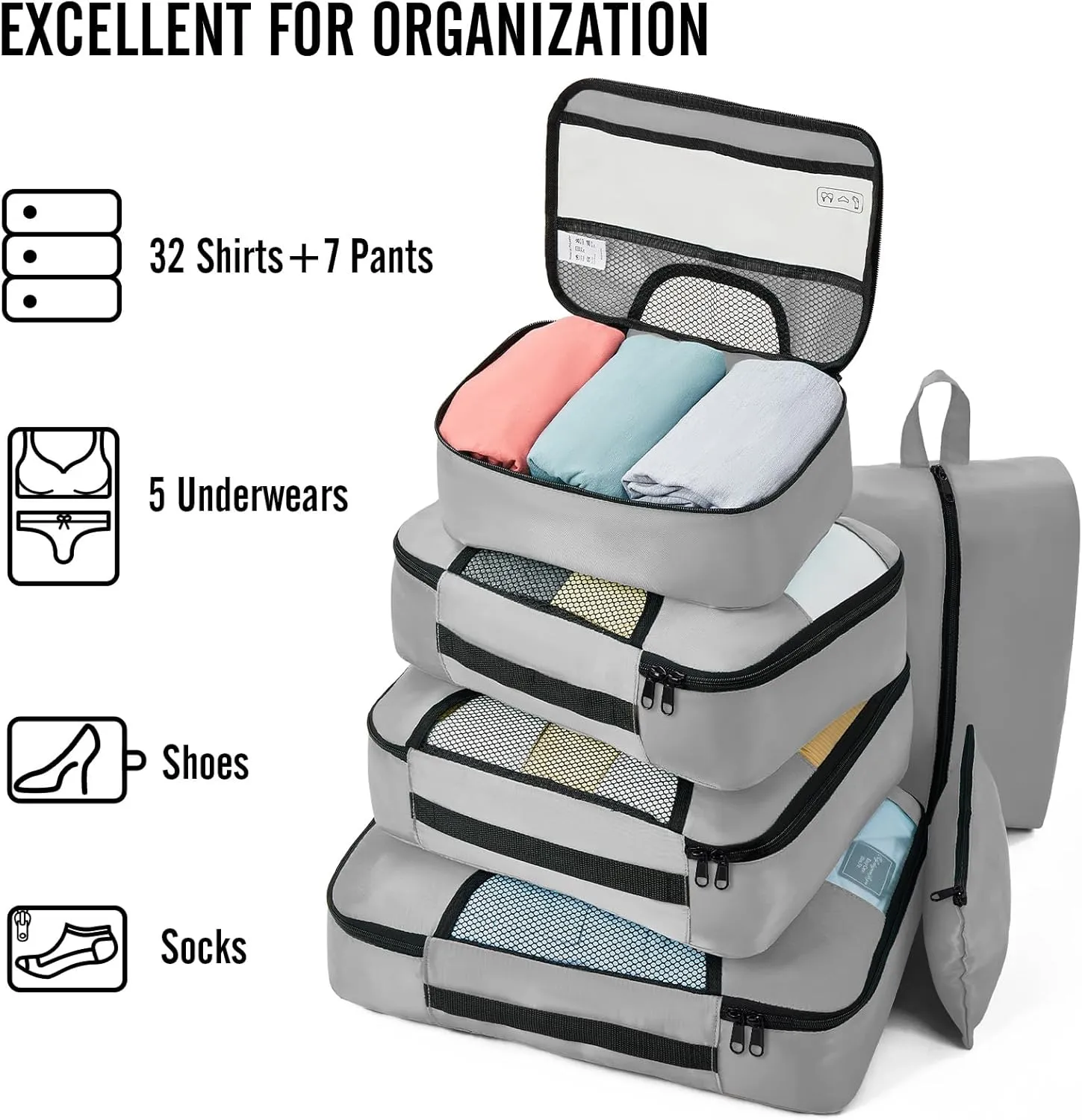 Veken 8 Set Packing Cubes for Travel Essentials, Suitcase Organizer Bags Set for Luggage, Road Trip Travel Accessories in 4 Sizes (Extra Large, Large, Medium, Small)
