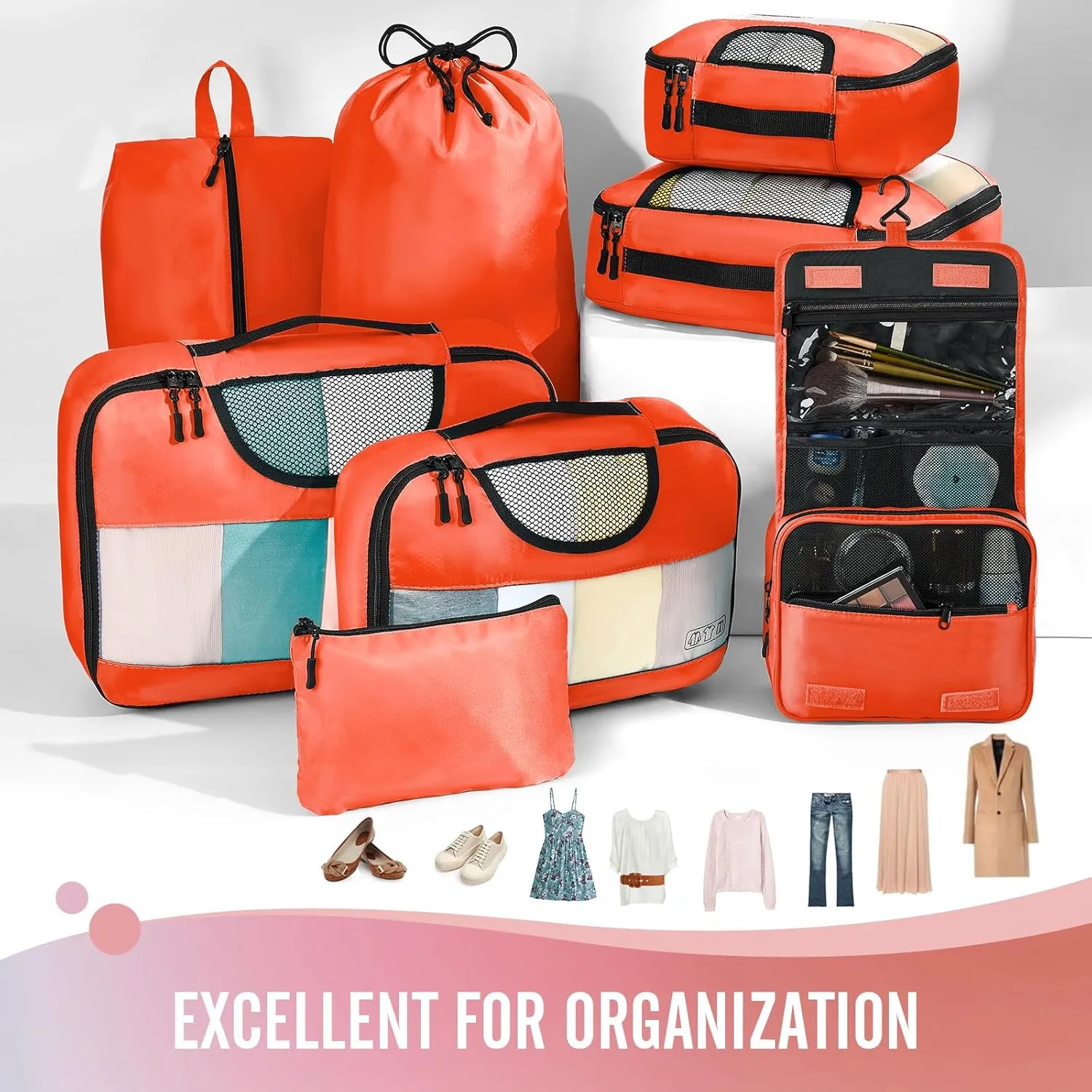 Veken 8 Set Packing Cubes, Travel Gifts for Women Mom, Carry on Suitcase Organizer Bags with Hanging Toiletry Bag and Large Laundry Bag, Travel Essentials Luggage Accessories for Cruise Ship