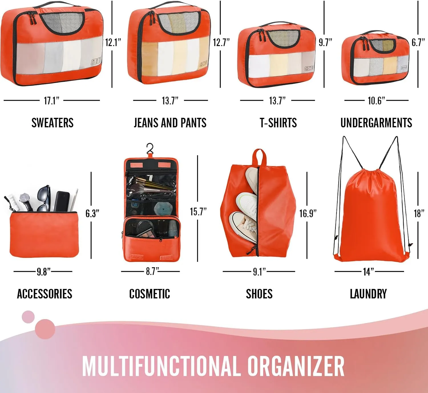 Veken 8 Set Packing Cubes, Travel Gifts for Women Mom, Carry on Suitcase Organizer Bags with Hanging Toiletry Bag and Large Laundry Bag, Travel Essentials Luggage Accessories for Cruise Ship
