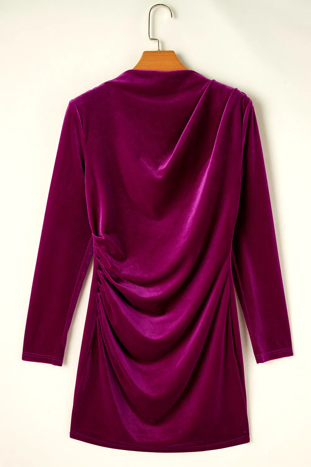 Velvet Bodycon Dress with Mock Neck and Ruched Design
