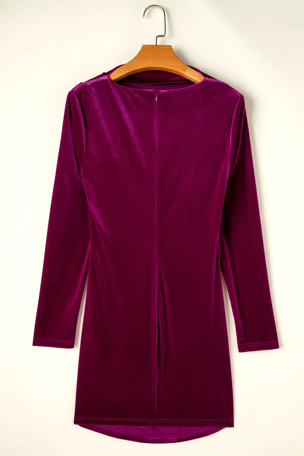 Velvet Bodycon Dress with Mock Neck and Ruched Design