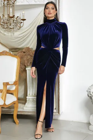 Velvet Cut-Out Maxi Dress | Dark Blue | Evening Elegance | Polyester