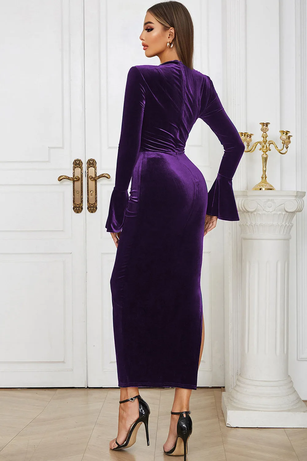 Velvet Ruched Midi Dress | Multicolor | Evening Glamour | Polyester