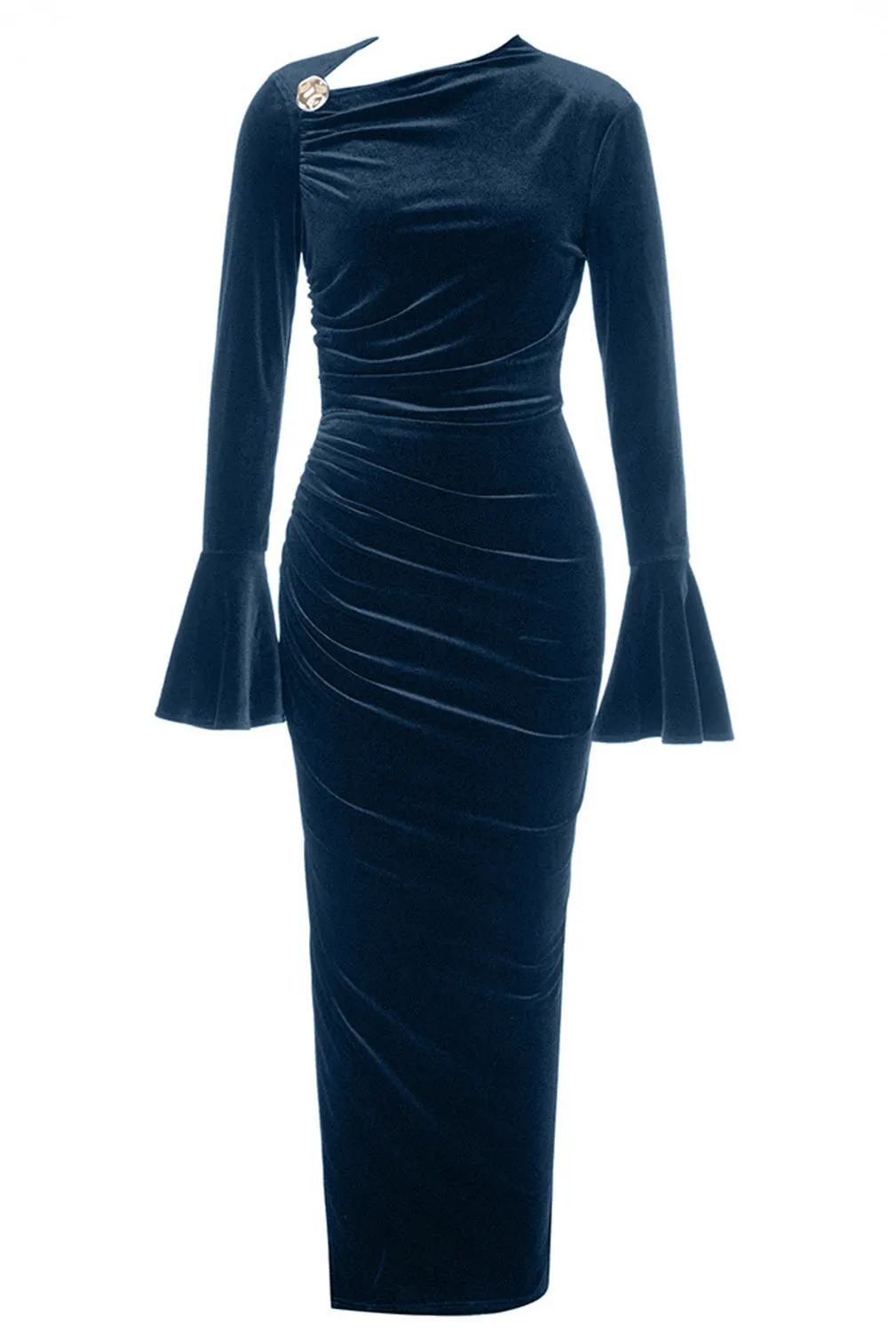 Velvet Ruched Midi Dress | Multicolor | Evening Glamour | Polyester