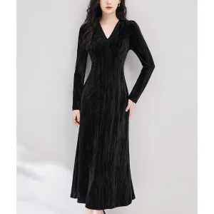 Velvet V-Neck Long Sleeve Maxi Dress