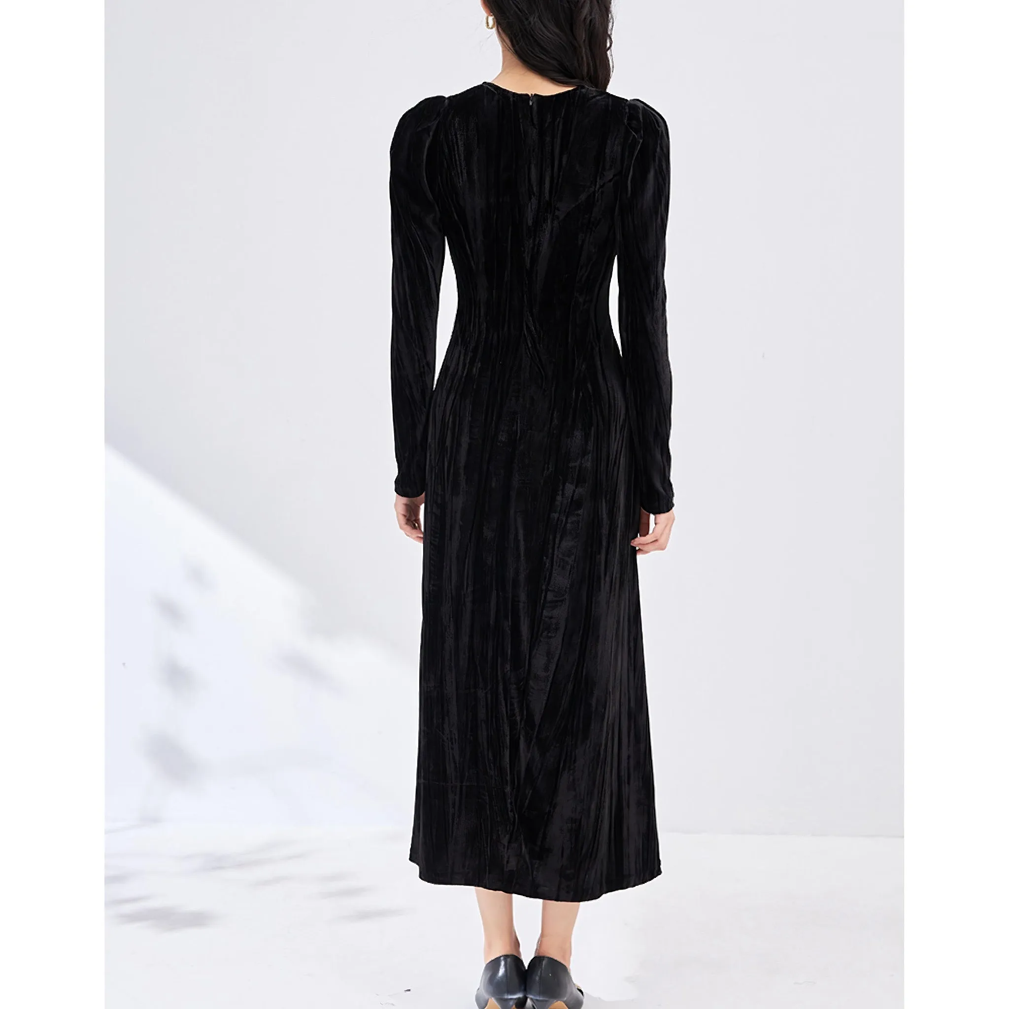 Velvet V-Neck Long Sleeve Maxi Dress