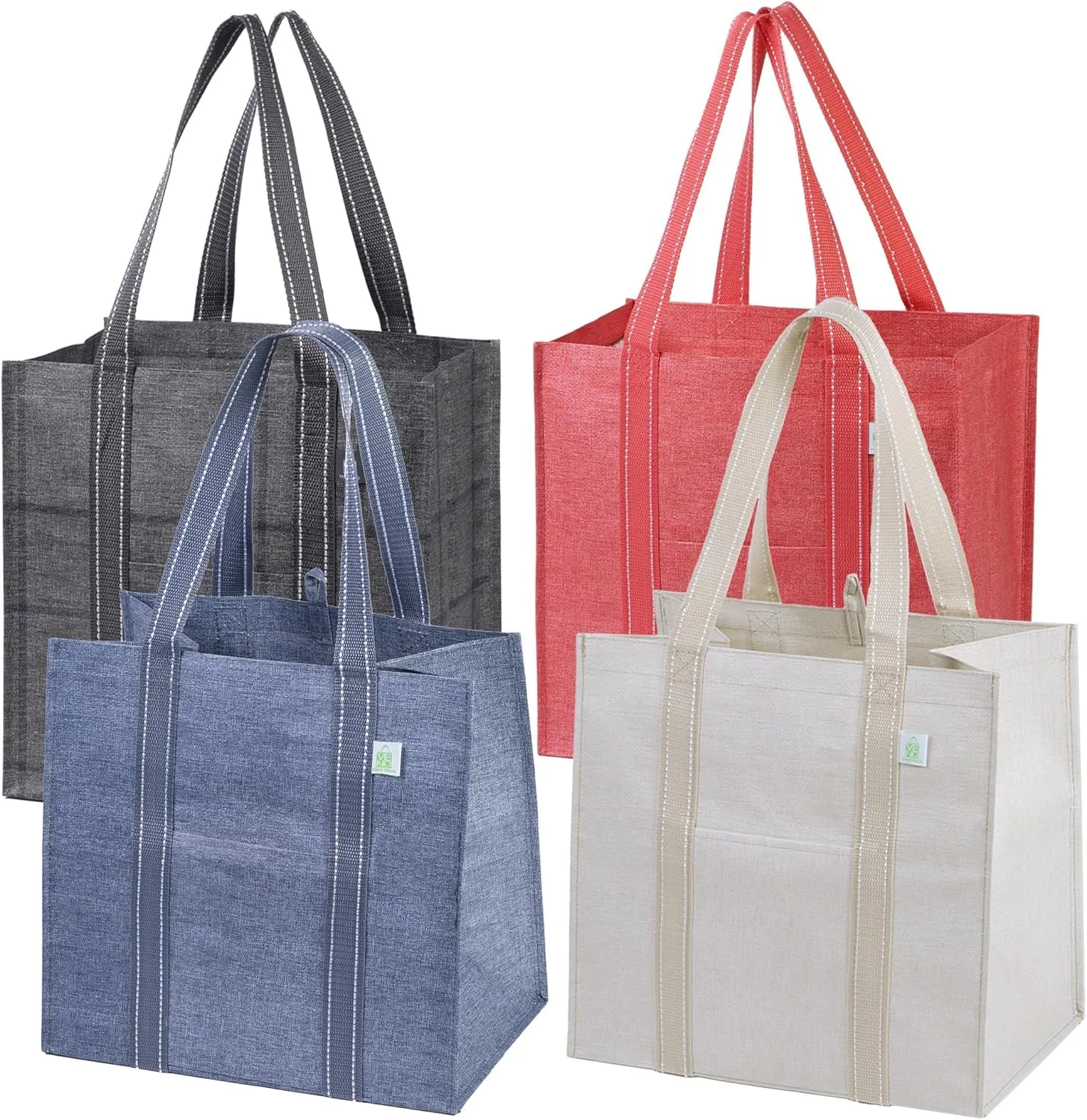 VENO 4 Pack Reusable Grocery Bags with Hard Bottom, Heavy Duty Foldable Shopping Bags for Cart (Random Colors, 4 Pack)