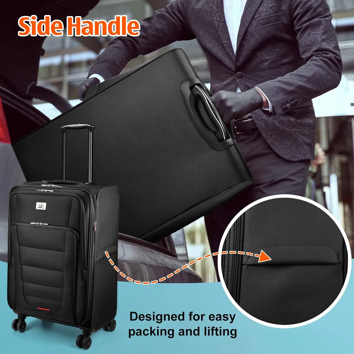 Verdi Softside Expandable 24 Inch Luggage with Spinner Wheels Lightweight Suitcase (Black, Checked-Large 24-Inch)