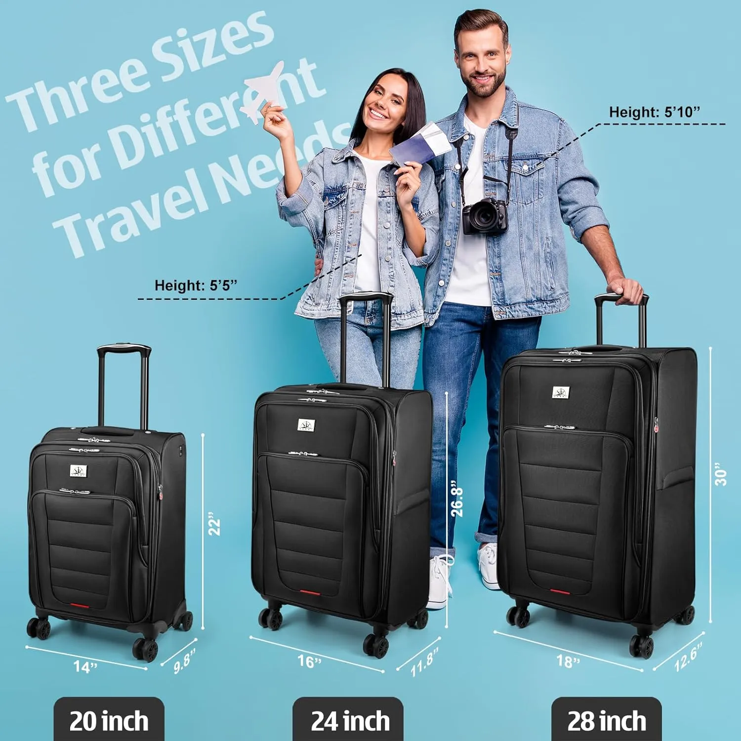 Verdi Softside Expandable 24 Inch Luggage with Spinner Wheels Lightweight Suitcase (Black, Checked-Large 24-Inch)
