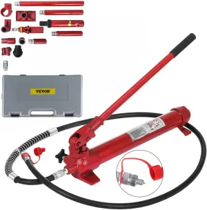 Vevor 10 Ton Porta Power Kit 1.4M (55.1 inch) Oil Hose Hydraulic Car Jack Ram Autobody Frame Repair Power Tools for Loadhandler Truck Bed Unloader Farm and Hydraulic Equipment Construction, Red