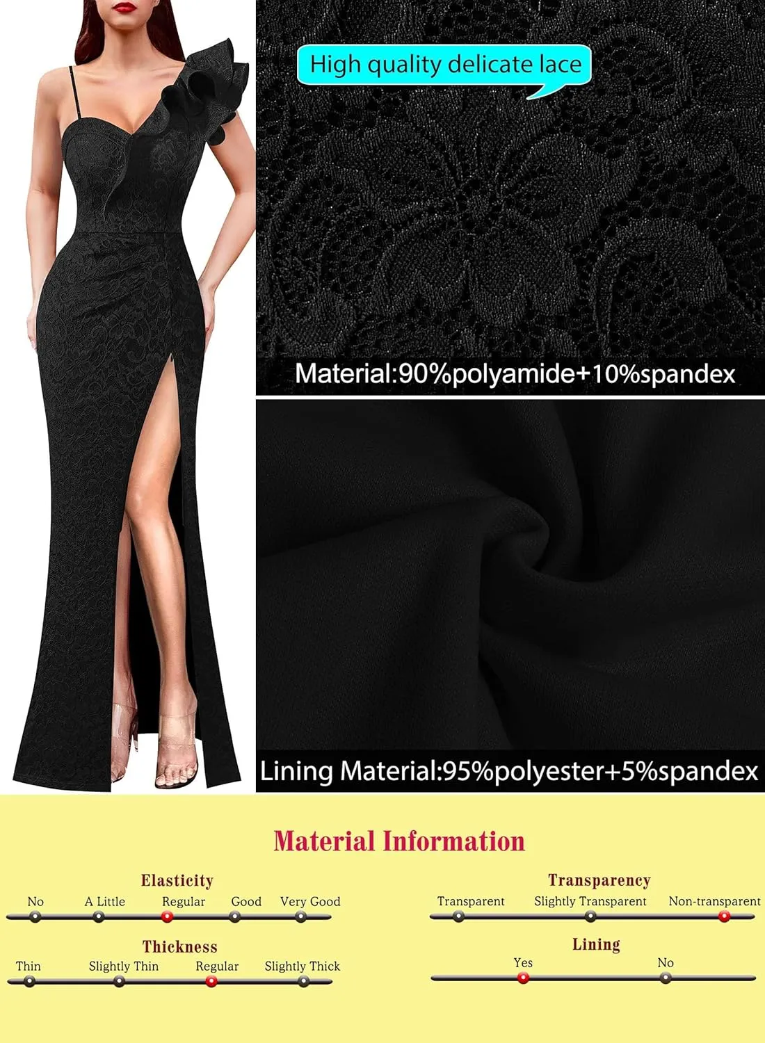 VFSHOW Womens Ruffle One Shoulder Strap Ruched Formal Prom Wedding Maxi Dress V Neck Elegant Split Cocktail Evening Long Gown