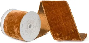 Vickerman 4" X10 Yds Mocha Velvet with Mocha Trim/Backing Ribbon.