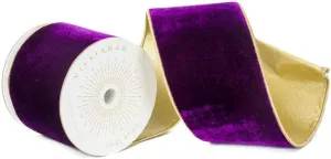 Vickerman 4" X10 Yds Purple Velvet with Gold Trim/Backing Ribbon.